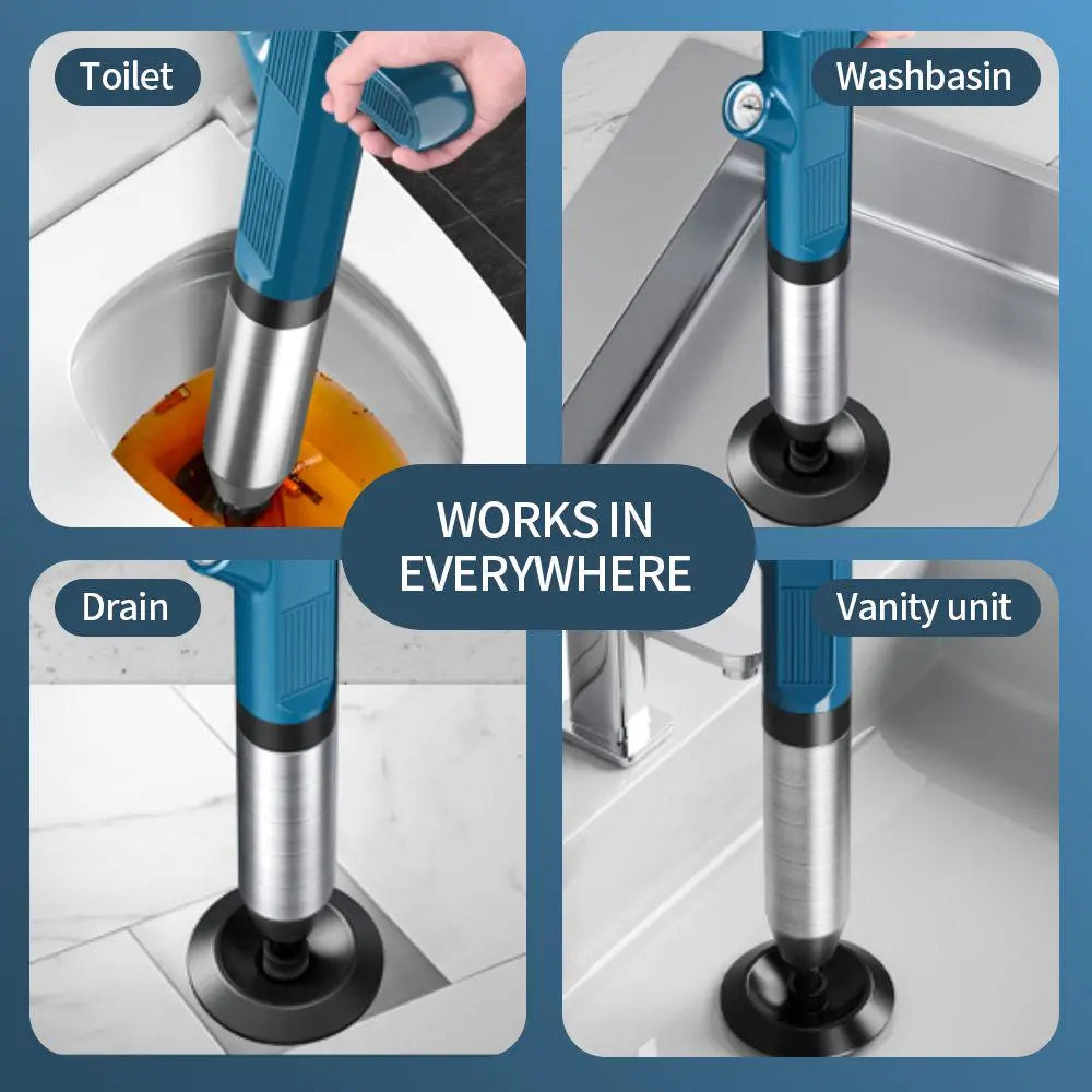 Tormida Stainless Steel Toilet Plunger Kit with Shock Brush - High Pressure Air Durable Drain Cleaner, Clog Remover for Bathroom Shower Equipment, Essential Household Cleaning Tool