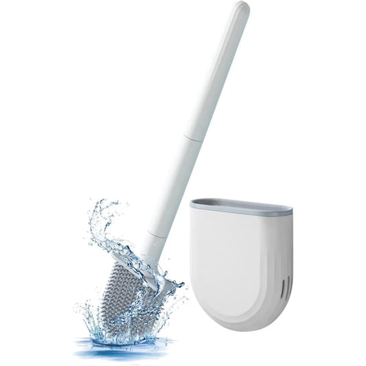 RV Silicone Toilet Brush with Holder, Drill-Free Wall Mounted Toilet Bowl Cleaner, Anti-Drip Anti-Roll Compact Brush for RV Camper & Small Bathroom Thaibna