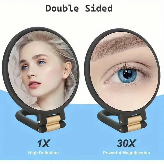 30X Magnification Handheld Makeup Mirror, Cosmetic Mirror, 360° Rotatable Handle Mirror, Portable Folding Mirror for Travel, Adjustable Vanity Mirror, Makeup Tool for Women, Bathroom Accessory, Hand Held Mirrors With Handle