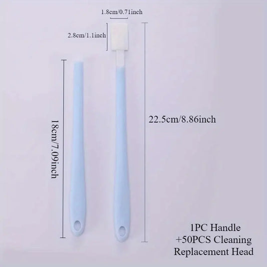 1set, Disposable Toilet Brush Set 1PC Handle +50PCS Cleaning Replacement Head No Dead Corner Toilet Gap Brush Toilet Bowl Brush Toilet Cleaner Brush Long Handle Toilet Cleaning Brush Household Cleaning Tools, Bathroom Cleaning Tools