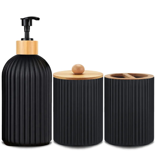 Black Bathroom Soap Dispenser Set Bathroom Countertop Brush Holders, Bathroom Essentials Accessories, Bathroom Accessory