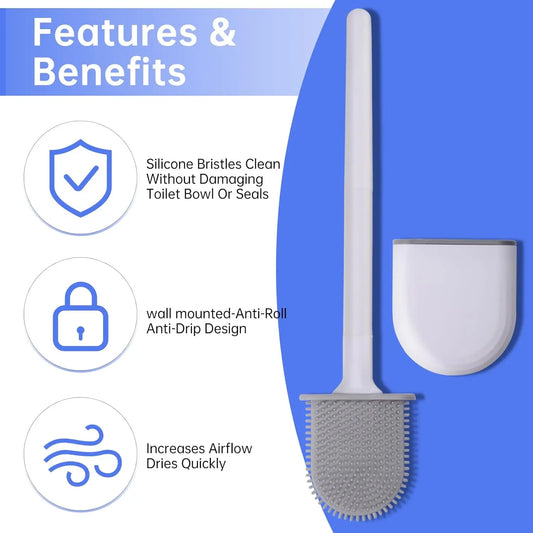 Silicone toilet brush, silicone material does not damage the toilet, wall mounted toilet brush - anti slip, anti drip design, household toilet brush, bathroom cleaning tool, bathroom supplies, suitable for RV travel and home bathroom toilets