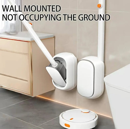 Wall-Mounted Stainless Steel Waterproof Toilet Brush & Plunger Kit - 6/18/30 Disposable Touchless Replacement Heads, Glass Holder, ABS+PP Reusable Bathroom Cleaning System for Bathroom Users, Camping Essentials