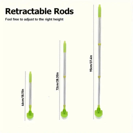 1set Long Handle Shower Cleaning Brush, 2-In-1 Extendable Bathtub and Tile Floor Mop, 3 Sponge Heads & Hard Bristles, Bathroom Kitchen Cleaner Tool, Bathroom Accessory, Multipurpose Brush, Bathroom Scrubber