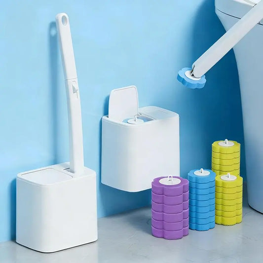 Disposable Toilet Brush, Toilet Bowl Wand Holder Set with 24PCS Cleaner Refills, Bathroom Cleaning System for Sink Bathtub Drain Wash Basin Urinal,Wall-Mount Scrubbing Toilet Brush Bathroom Cleaning Kit