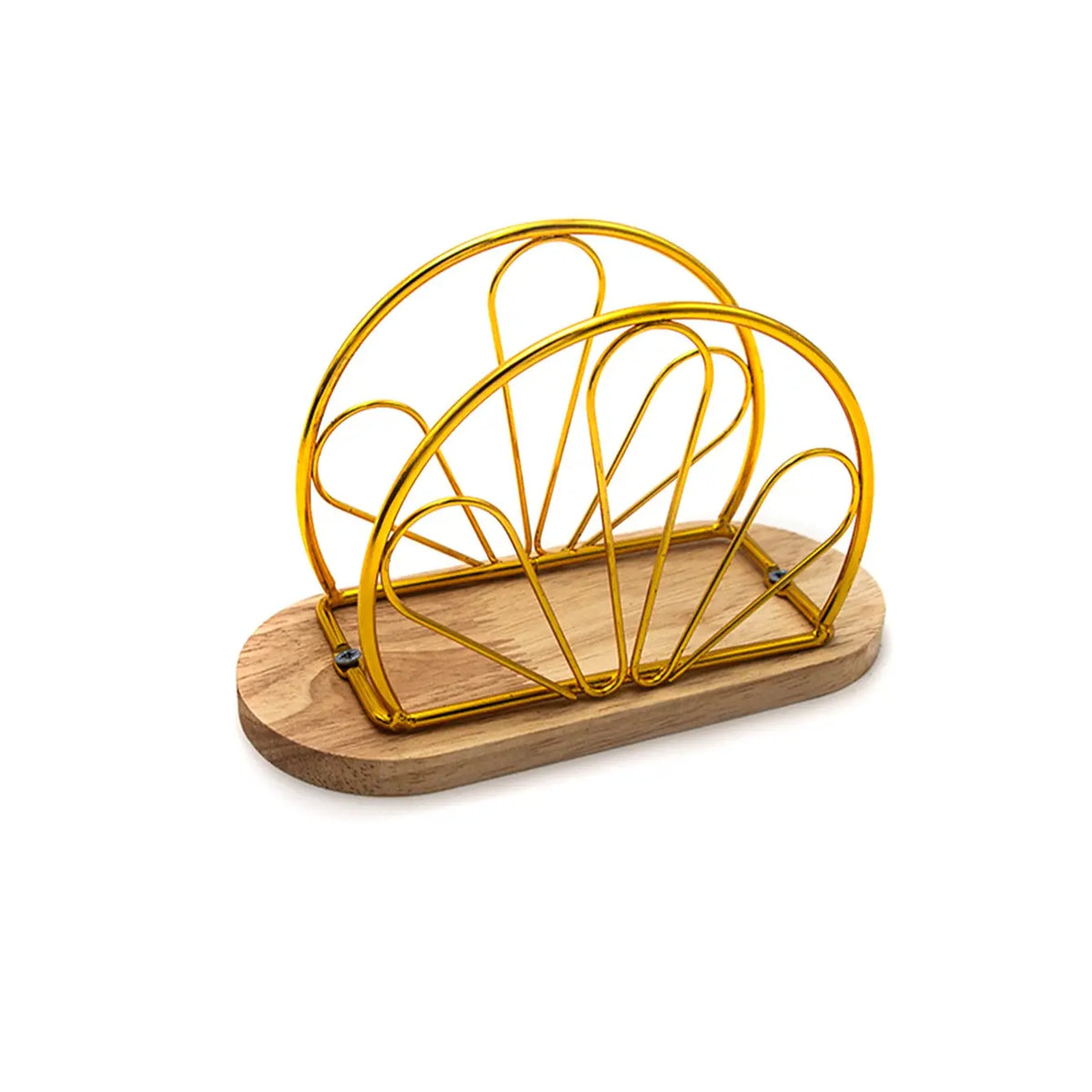 Elegant Minimalist Metal Napkin Holder Stand with Wooden Base, Iron Frame, Desktop Organizer Accessory for Restaurants Hotels Cafes, Durable Iron Craftsmanship Design, Tissue Holder