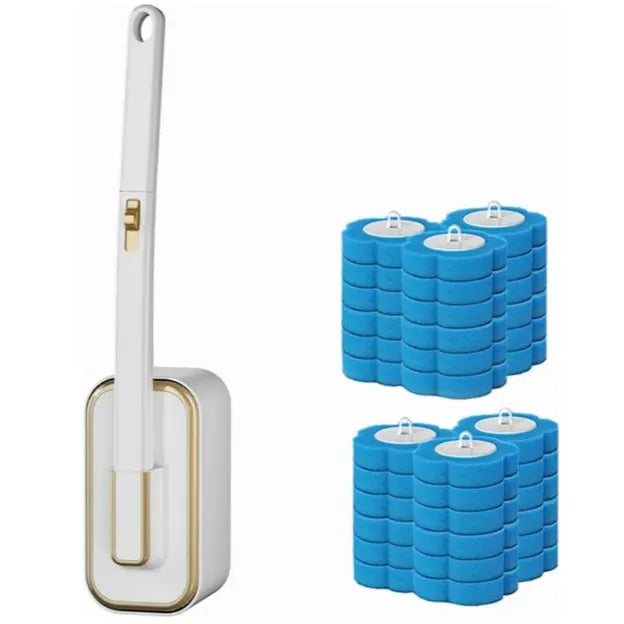 Household Disposable Toilet Brush Set - Wall-Mountable Glass Silicone Cleaning Wand (1 Set with 18 Pcs Brushheads), Push-Button Switch, Quick Cleaning, Adhesive Tabs, Multiple Scents, for Bathrooms Daily Use, Sohochic