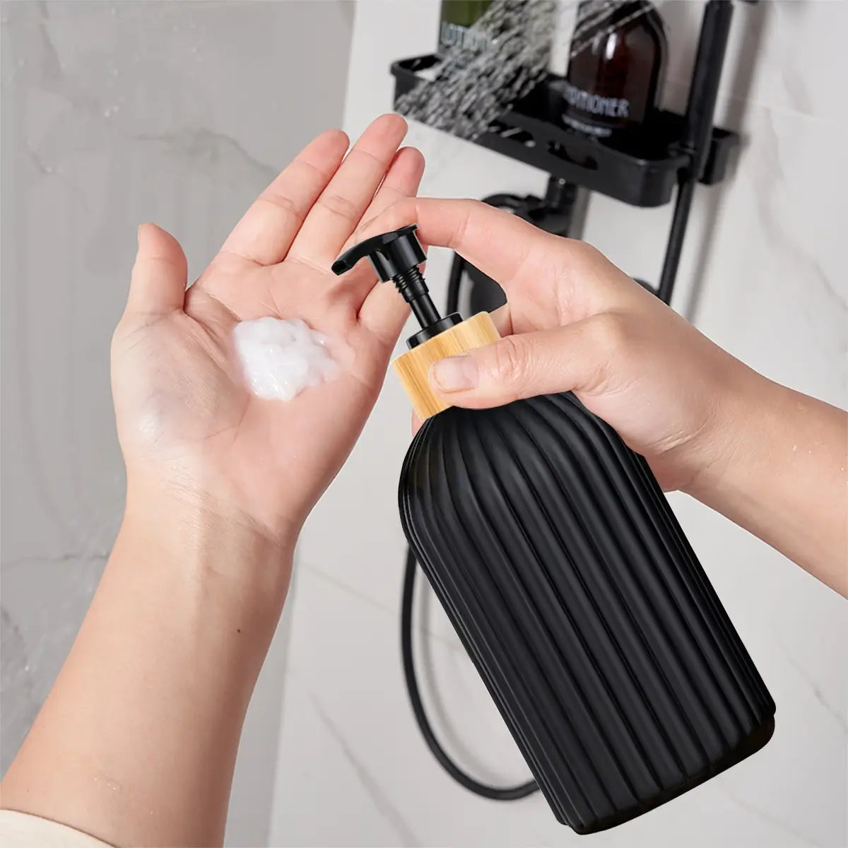 Black Bathroom Soap Dispenser Set Bathroom Countertop Brush Holders, Bathroom Essentials Accessories, Bathroom Accessory