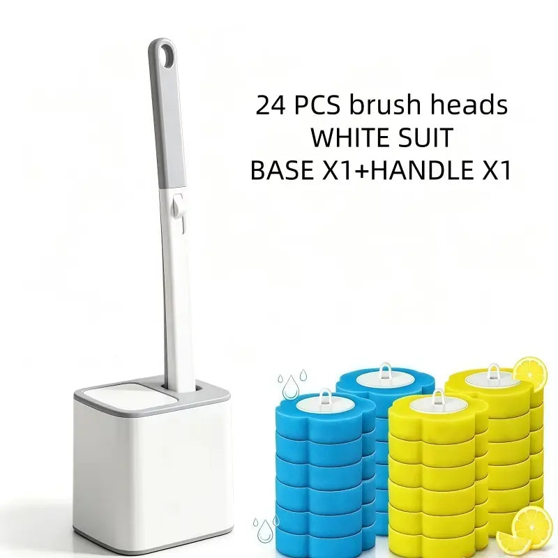 Plastic Disposable Toilet Brush - Toilet Cleaning System Bathroom Accessory, Flip-Lid Hygienic Contactless Use, Quick-Release Head for Edge/Corner Reach, Space-Saving Compact Storage; Optional Bundle or Separate Replacement Sponge Heads Available