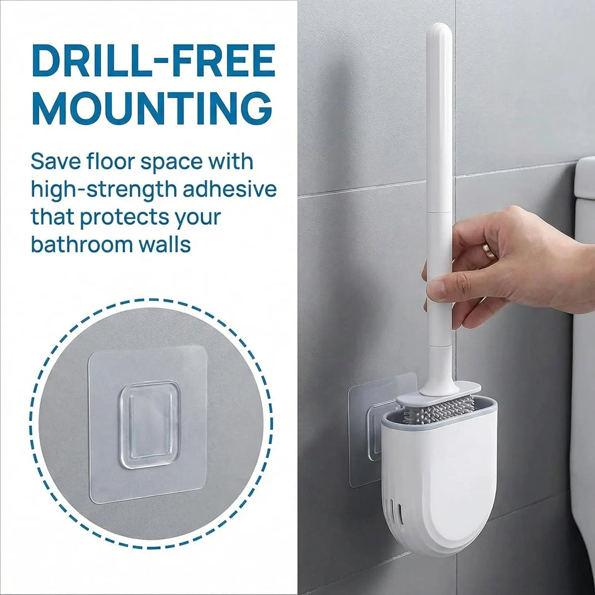 RV Silicone Toilet Brush with Holder, Drill-Free Wall Mounted Toilet Bowl Cleaner, Anti-Drip Anti-Roll Compact Brush for RV Camper & Small Bathroom Thaibna
