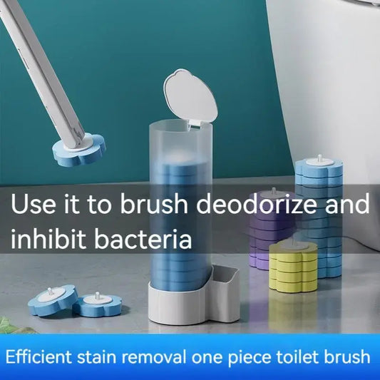 Disposable Wall-Mount Toilet Brush & Magic Wand Holder Set with 18 Cleaner Refills, Plastic/Silicon Bathroom Deep Clean Kit for Toilet Bowl, Sink, Bathtub Drain