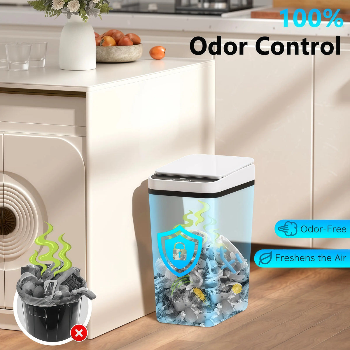 1 Pack Motion Sensor Touchless Automatic Trash Can with Lid - 2.2 Gal Slim Fit Durable IPX5 Waterproof ABS Plastic Bin, 9.25''L×6.1''W×12.5''H Easy to Maintain Multi Functional Small Waste Container for Kitchen/Bathroom Home Supplies, Sensor Trash,sohochi