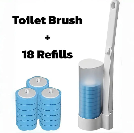 Disposable Toilet Brush Set with 18/36 Cleaner Refills, Wall-Mount Holder, Rotating Seat Plastic Cover - Household Items, Bathrooms Multi-Surface Cleaning Kit for Sink, Bathtub, Drain Wash Ready Urinal - Plastic Body Bathroom Supply
