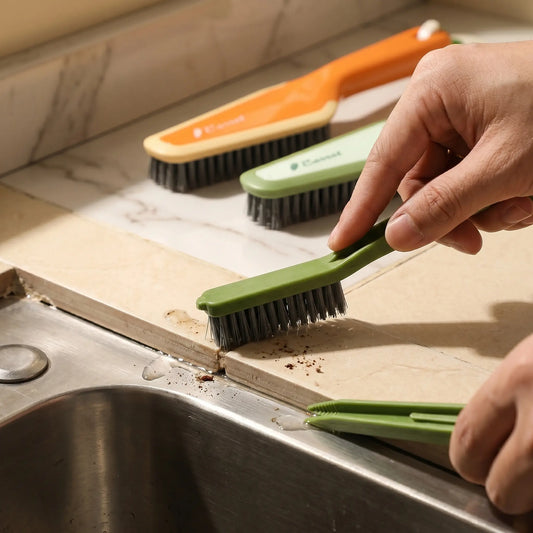 【Blind Space】3-in-1 Bathroom Cleaning Kit - Bathroom Accessory with Stiff Bristles, Cute Aesthetic Design, Hidden Tweezers, Grout Brush, Crevice Brush, Set of 3 for Toilet Base, Sink, Tile Cleaning