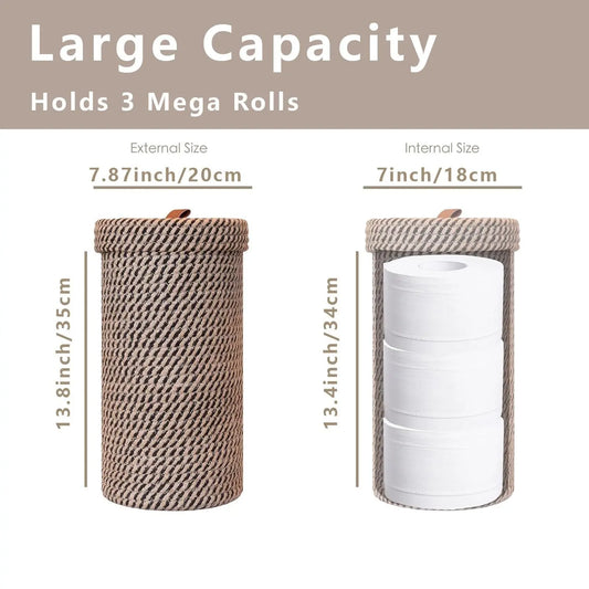 Boho Handwoven Toilet Paper Holder Basket, Independent Bathroom Storage Rack with Jute Rope Design, Bathroom Organizers, Bathroom Necessities, Bathroom Accessories, Holds 3 Extra-Large Rolls