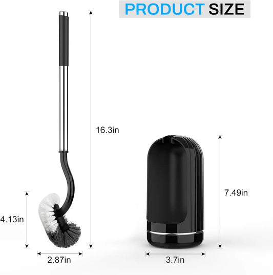 Toilet Brush and Holder Set, Compact Size Curved Toilet Bowl Brush for Bathroom Deep Cleaning with Stainless Steel Handle Toilet Cleaner Brush, Black SetSail
