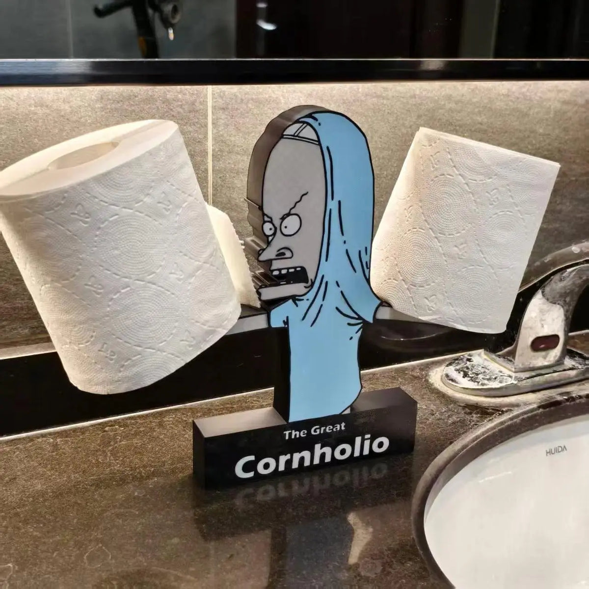 Toilet Paper Holder with Character Design and The Great Cornholio Label Fun Functional Tissue Holder Bathroom Accessory Bathroom Gadgets