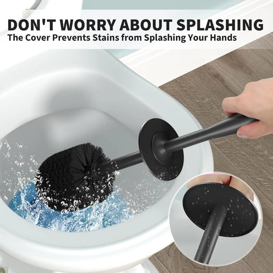 Toilet Brush, Toilet Bowl Brush with Extra Long Handle Durable Bristles Toilet Scrubber and Covered Holder , Cleaning (Black, 1 Set) Decorative