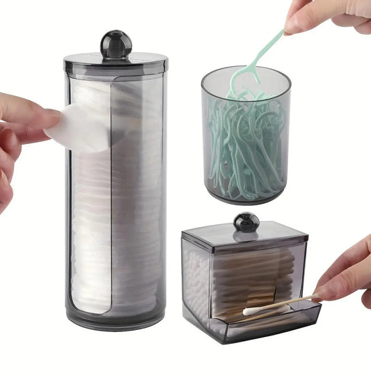 Clear Storage Box, 3 Counts/set Simple Storage Jar with Lid, Bathroom Accessories Set, Bathroom Organization, Home Organizer for Cotton Swab, Ball, Pads, Bathroom Organizer Supplies, Bathroom Essentials Accessories, Bathroom Organizing Accessories