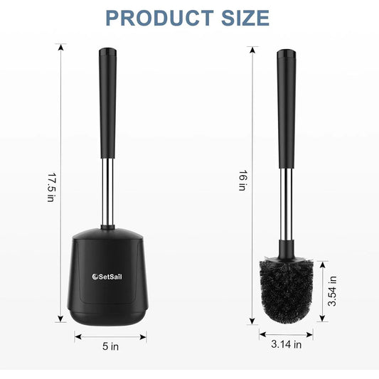 Black Toilet Brush and Holder Set - Self-Closing Lid, Extra-Long Ventilated Handle, Nylon Bristles for Bathroom Cleaning (brush + holder)