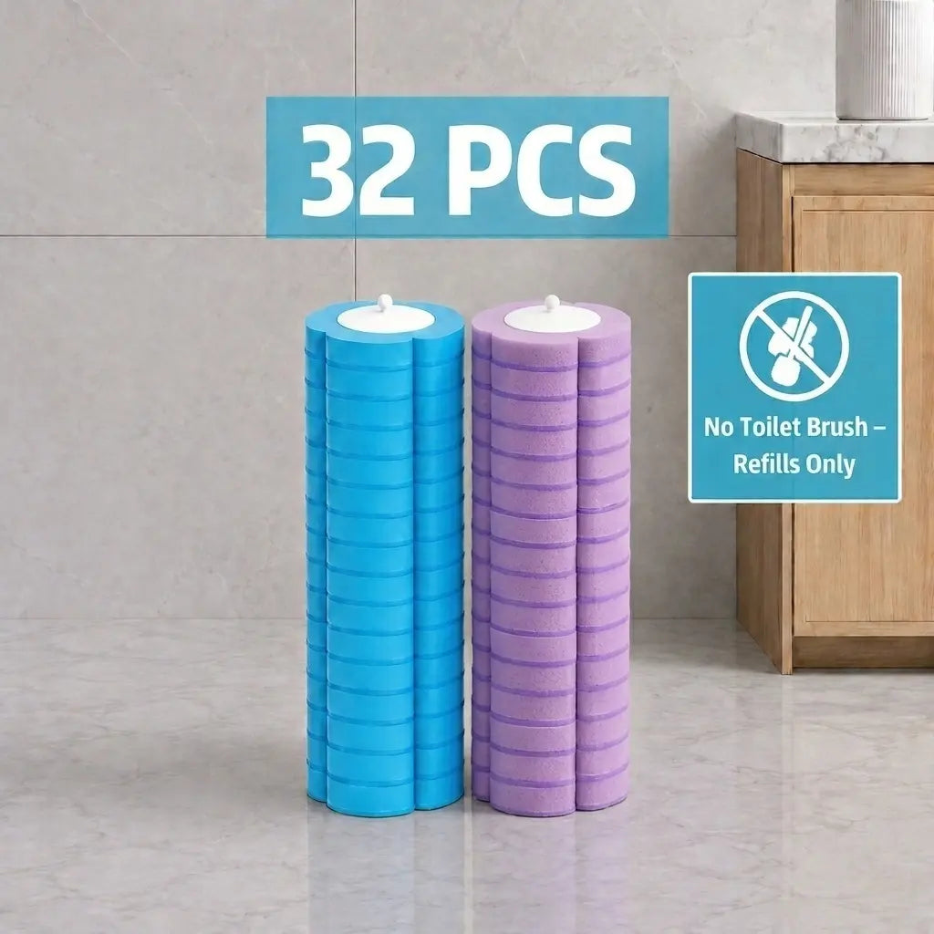 Disposable Toilet Brush Set – Toilet Bowl Cleaner with Holder, 32 Refills for Deep Cleaning & Hygienic Bathroom Care