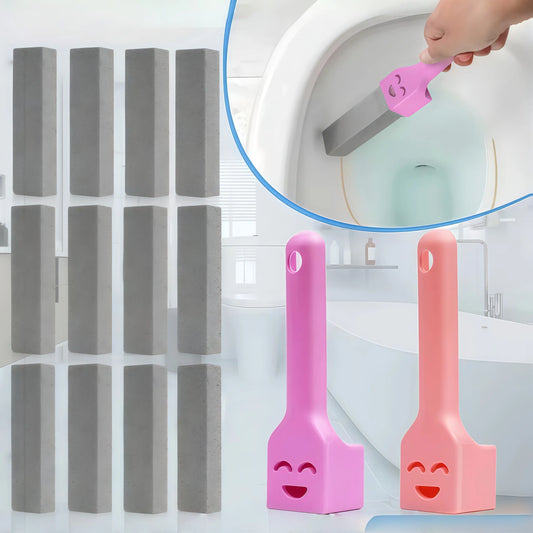 Volcanic Rock Pumice Stone Toilet Scrubber Brush with Extra Long Handle, Bathroom Cleaning Supplies for Toilet Bowl Ring, Lime Scale Stain Removal on Bathroom Tile