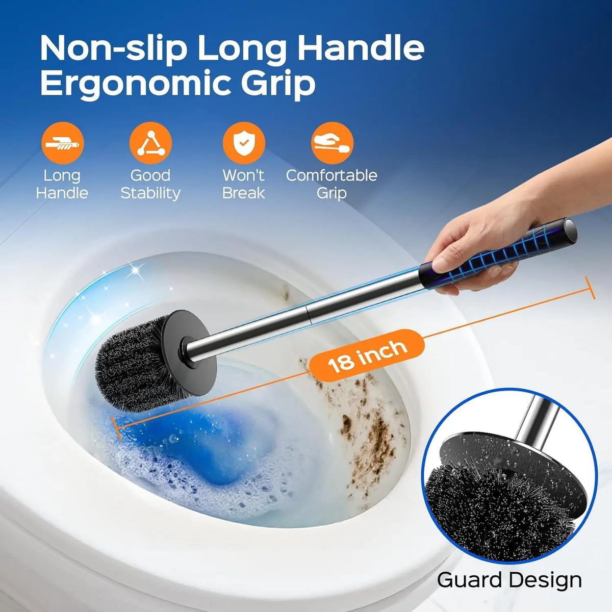 Toilet Bowl Brush Set: Compact Space-Saving Design with Hidden Holder for Small Bathrooms, Apartments & RVs - Bathroom Cleaning Accessories - Rustproof Toilet Scrubber Cleaner Kits Silver