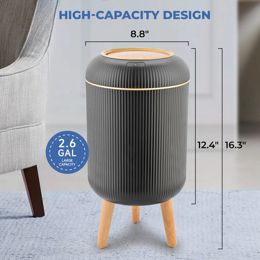 Pukomc PVC Narrow Oval Smart Garbage Can - Touchless Motion Sensor Open Dustbin with 4-Point Steady Base, Waterproof Rinseclean Surface, Modern Slim Bathroom Fit, Kitchen Trashcan for Indoor Use