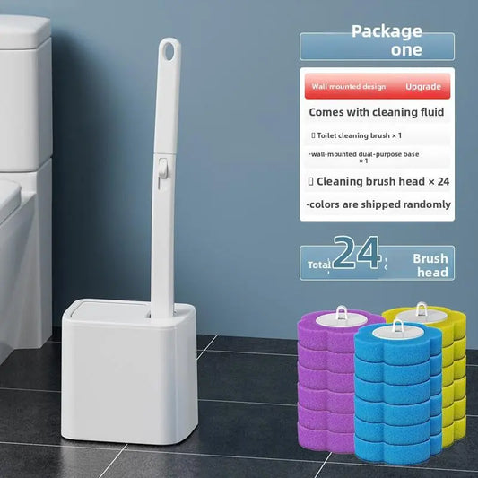 Disposable Toilet Brush, Toilet Bowl Wand Holder Set with 24PCS Cleaner Refills, Bathroom Cleaning System for Sink Bathtub Drain Wash Basin Urinal,Wall-Mount Scrubbing Toilet Brush Bathroom Cleaning Kit