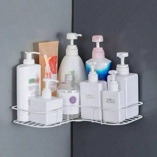 Corner Shower Rack, Rust-Resistant, Dual Slot Adhesive Enhanced Stability, Wall-Mounted Bathroom Storage, Holds Shampoo, Lotion, Cosmetics