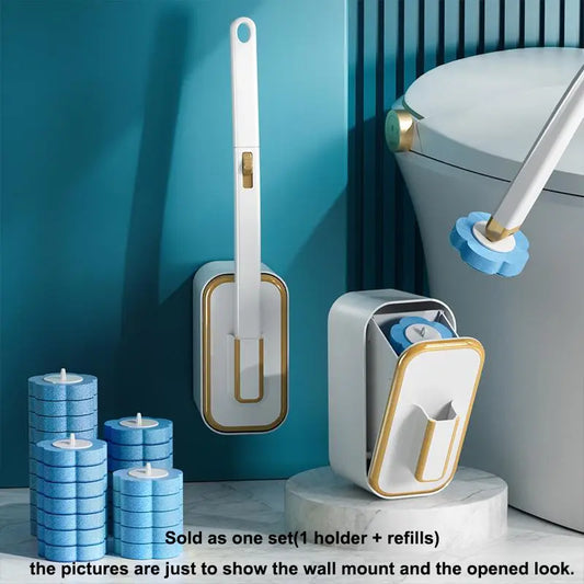 Wall Mounted Toilet Brush Set, 1 Set Toilet Bowl Brush and Holder with 24/48/72pcs Disposable Replacement Brush Head, Toilet Scrubber Brush, Bathroom Cleaning Tool, House Cleaning Tools, Toilet Cleaning System, Toilet Brush Kit