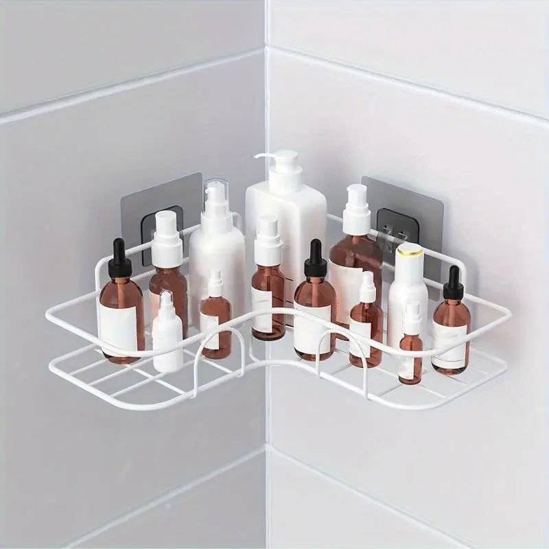 1pc Wall Mounted Bathroom Storage Rack, Punch-free Bathroom Shelf, Wall Hanging Corner Shower Caddy, No Punching Triangle Storage Rack, Bathroom Accessories, Bathroom Organizer