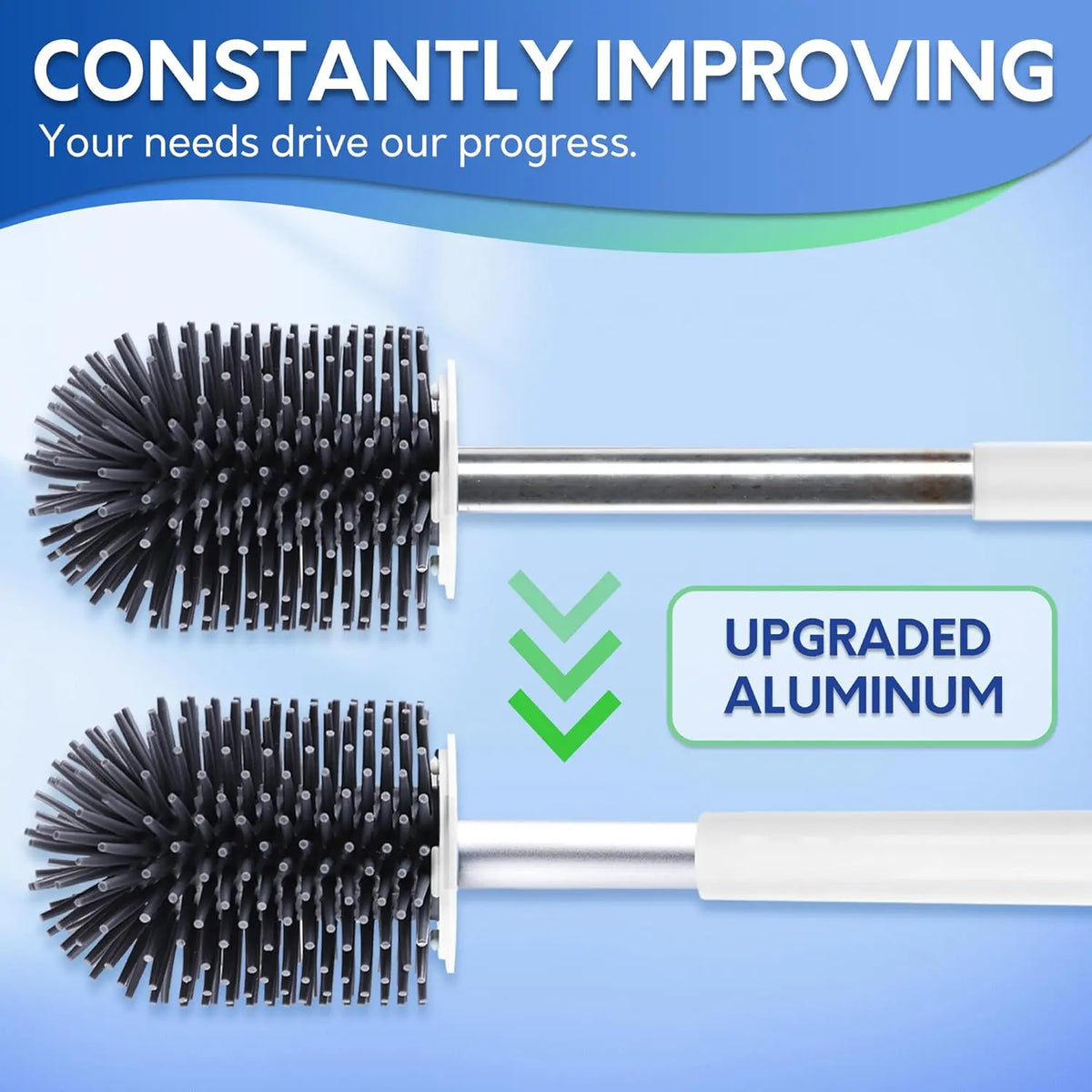 Toilet Brush and Holder Set, Silicone Toilet Bowl Cleaner Brush, Bathroom Cleaning Bowl Kit with Tweezers, Bathroom Accessories with Aluminum Handle - White