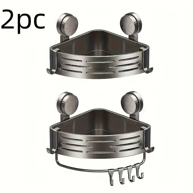 2-Piece Suction Cup Triangle Bathroom Storage Rack, Wall Mounted No-Drill Washbasin Toilet Organizer, Plastic Corner Shelf, Set
