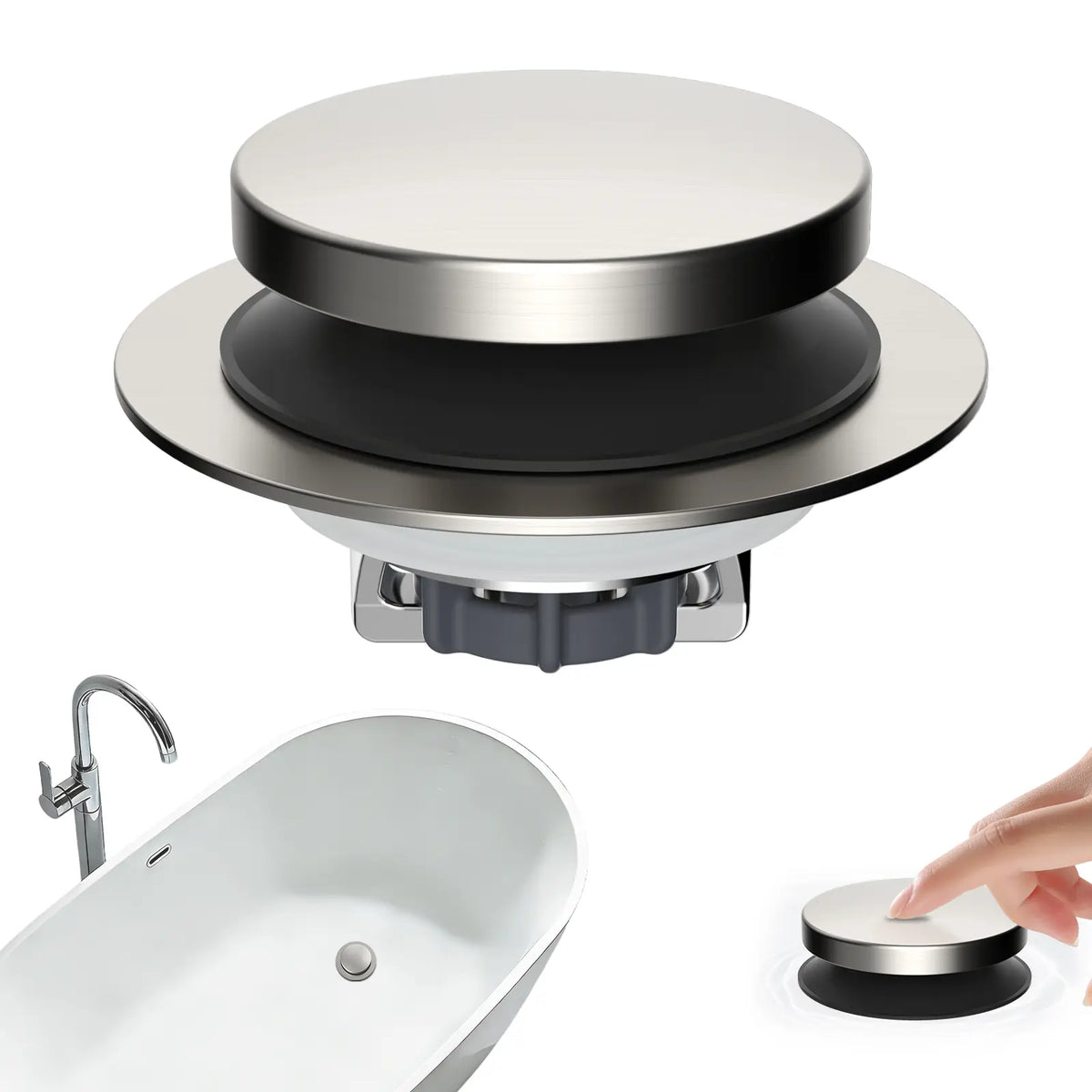 Hibbent Stainless Steel Pop-up Drain Stopper - Hair Catcher with Strainer, Bathroom Bathtub Plug, Protector for 1.5''-2.4'' Drain Holes