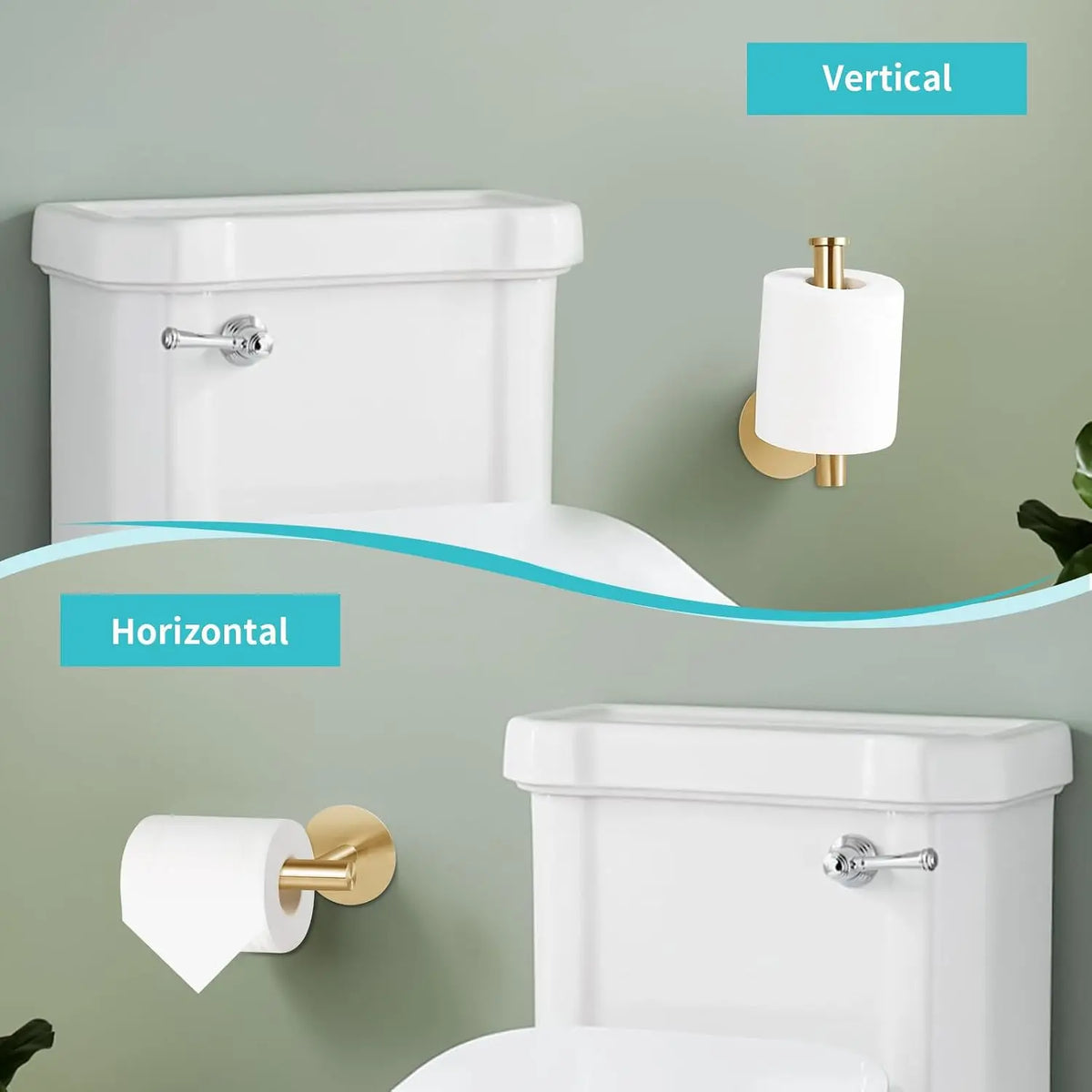 Self Adhesive Toilet Paper Holder, SUS304 Stainless Steel Rustproof Toilet Roll Holder No Drilling Adhesive Toilet Tissue Holder for Bathroom Kitchen (1, Golden)