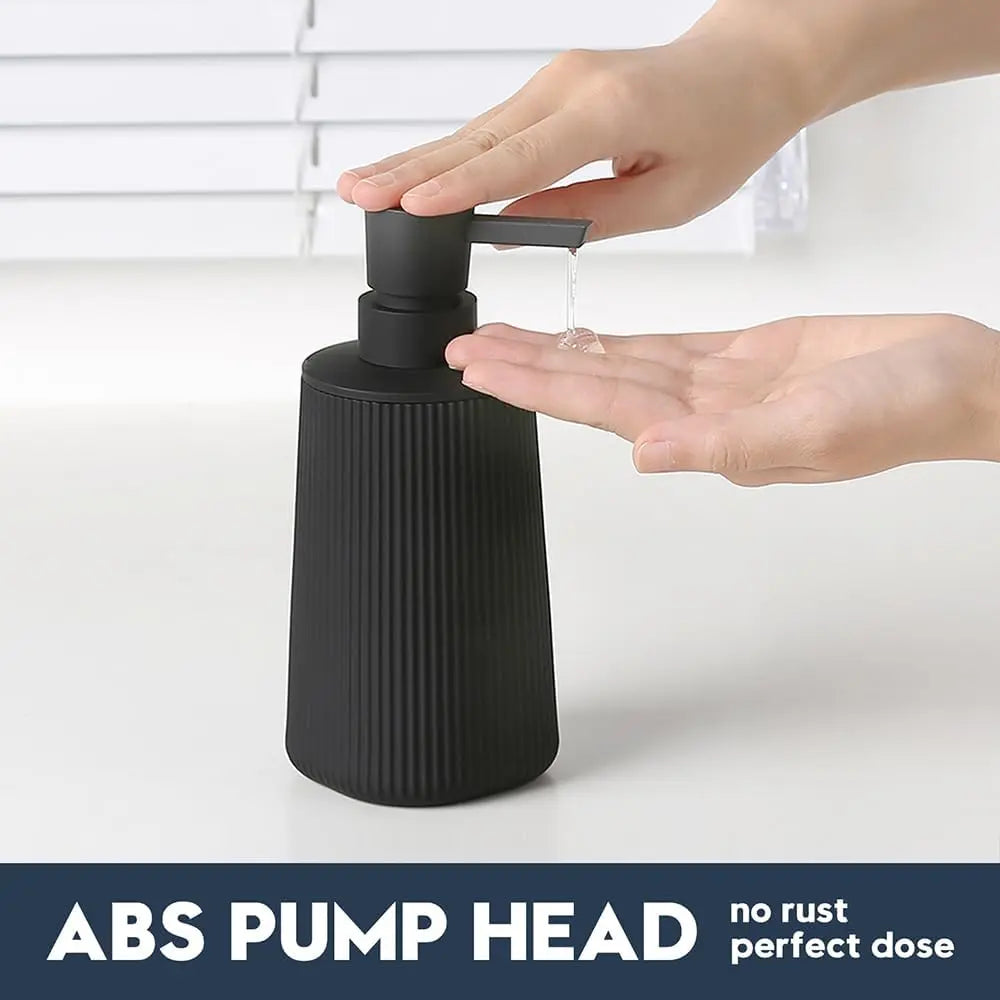 Small Soap Dispenser for Bathroom and Kitchen, Modern Farmhouse Striped Style Plastic Hand Soap Dish Soap Dispenser with Pump - Matte Black