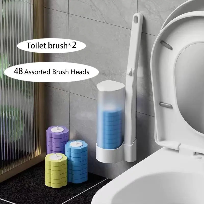 Disposable Toilet Brush and Holder Set,Extended Handle with 48 Cleaner Refills Toilet Brush for Toilet Bowl Cleaners,Bathroom Cleaning, Bathtub - Blue (Ocean Fresh Scent)