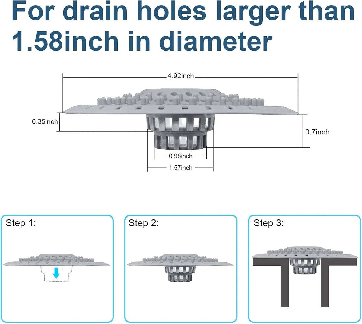 Bathtub Drain Hair Catcher,  Tub Hair Catcher Drain Protector Strainer, Collapsible Shower Hair Drain Catcher Strainer for 1.48'' to 1.75'' Regular Drains, 3 count