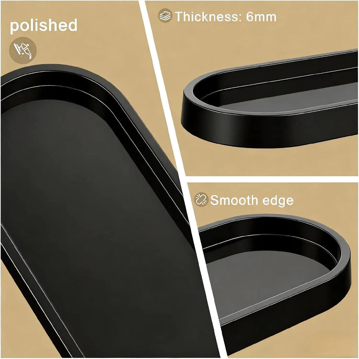 Glam 1-Pack 12 in Thick Black Plastic DIY Painting Tray - Multi-Use Tray for Bathroom Organization, Decorative Storage on Counter Vanity