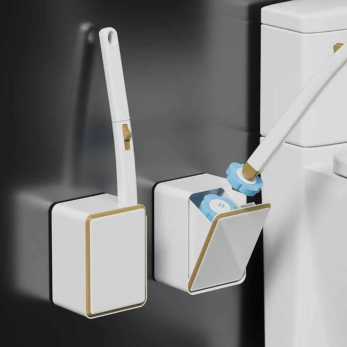 Wall Mounted Toilet Brush Set, 1 Set Toilet Brush with 18Disposable Replacement Brush Head & Holder, Bathroom Cleaning Tool Kit