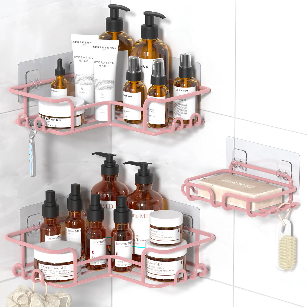 ZUZZEE Modern 3-Piece High-Quality Metal Bathroom Shower Organizer, Punch-Free Removable Rust-Resistant Waterproof Corner Shelf with Hollow Drain-Dry Bottom, Soap Spray Holder, 40lb Capacity, Adhesive Tape, Manual, Great for Showers Kitchens RVs,sohochic