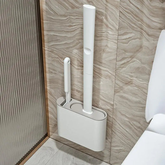 Toilet Bowl Brush  with Holder, 1 Count Wall Mounted Long Handle Toilet Brush, Toilet Cleaning Brush Set, Bathroom Accessories, Home Care Supplies