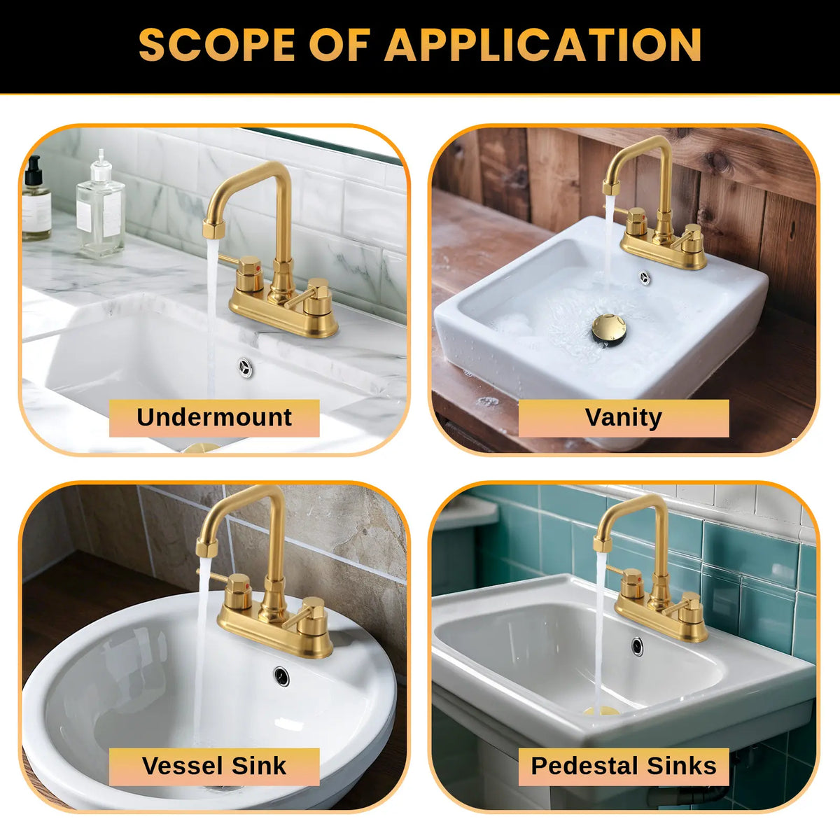 WOWOW Brushed Gold Stainless Steel Bathroom Sink Drain - Bathroom Upgrade Kit, No Overflow, Silicone Clicker Universal Stopper, Vessel Sink Fit, Easy Installation, Universal Sink Stopper