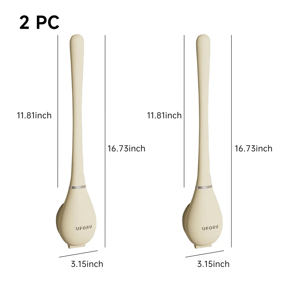 UFORU Sturdy Wall Mounted Silicone Toilet Cleaner Brush & Plastic Holder Set - Long Handle, Flat Tip, Reusable, Space Saver with Sticky Hook, Elegant Wall Accent Brush, Bathroom Cleaning Supplies