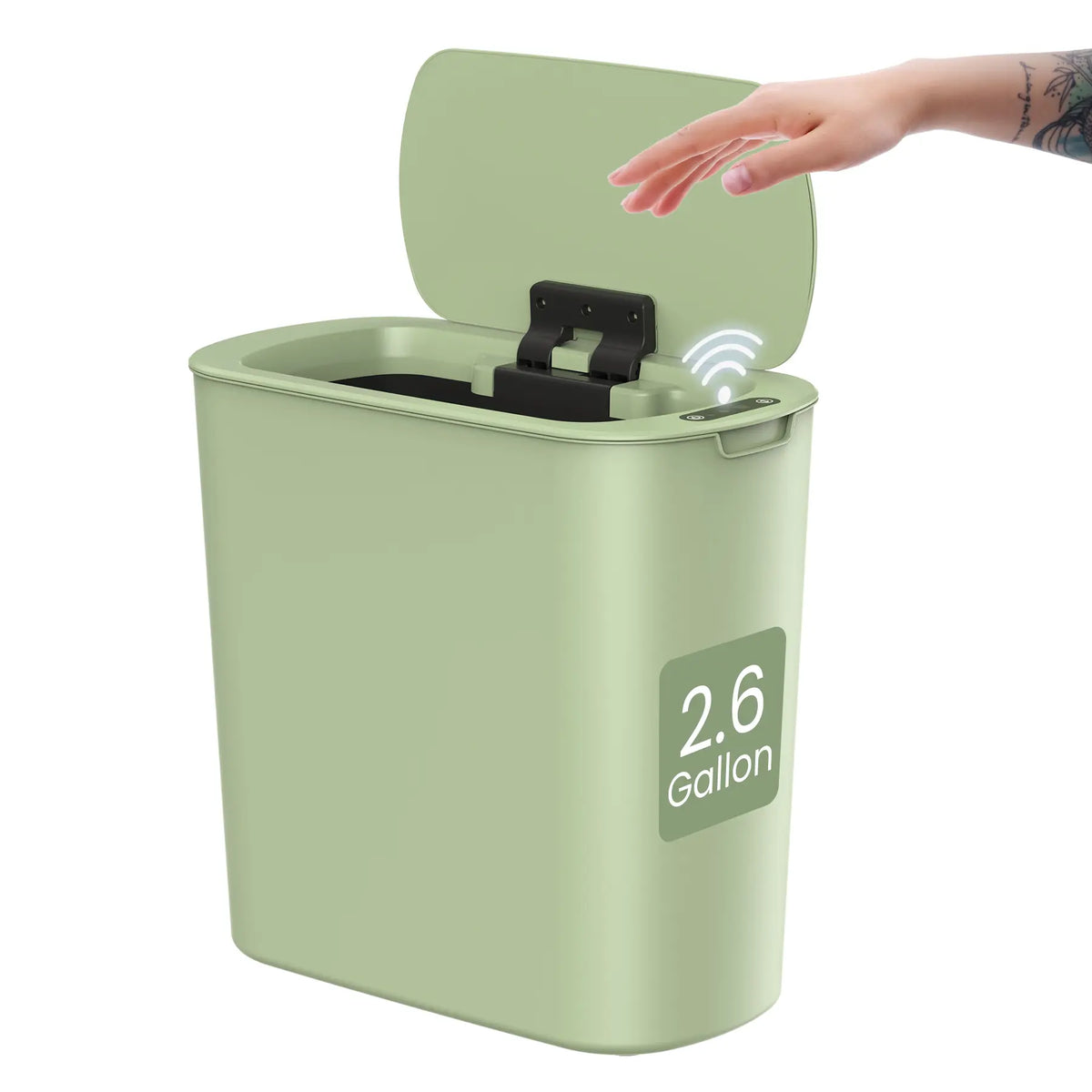CESUN 2.6 Gal Touchless Trash Bin - Automatic Motion Sensor Plastic White Wastebasket with Lid, Smart Slim Modern Shape for Tight Spaces, Bathroom Accessories, Apartment Accessories
