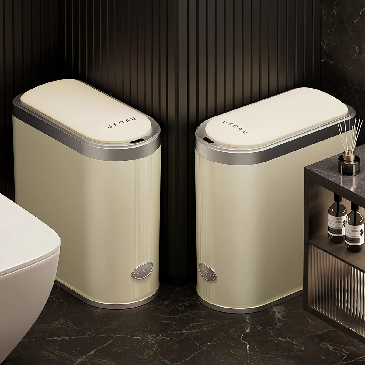 UFORU 12L Smart Trash Can - Automatic Touchless Plastic Bin with Motion Sensor, 1-Touch Open-Close, Touchless Toss, Smallspace Fit for Kitchen/Bath Home Decor & Cleaning Needs