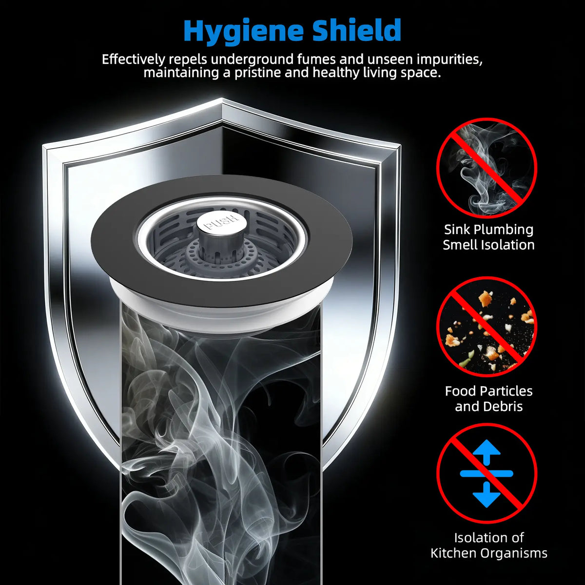 Hibbent Upgraded 3 in 1 Kitchen Sink Drain Strainer, Stainless Steel Pop Up Sink Stopper, Larger Anti-Clogging Basket, 3-Layer Seal, Detachable Drain Plug for US Standard 3-1/2" Drain, Matte Black, Fast Drains, Larger Basket
