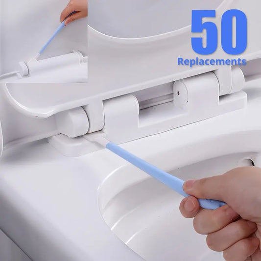 1set, Disposable Toilet Brush Set 1PC Handle +50PCS Cleaning Replacement Head No Dead Corner Toilet Gap Brush Toilet Bowl Brush Toilet Cleaner Brush Long Handle Toilet Cleaning Brush Household Cleaning Tools, Bathroom Cleaning Tools