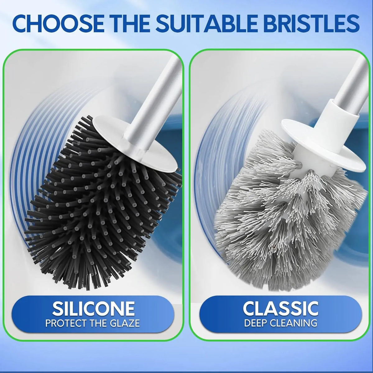 Toilet Brush and Holder Set, Silicone Toilet Bowl Cleaner Brush, Bathroom Cleaning Bowl Kit with Tweezers, Bathroom Accessories with Aluminum Handle - White